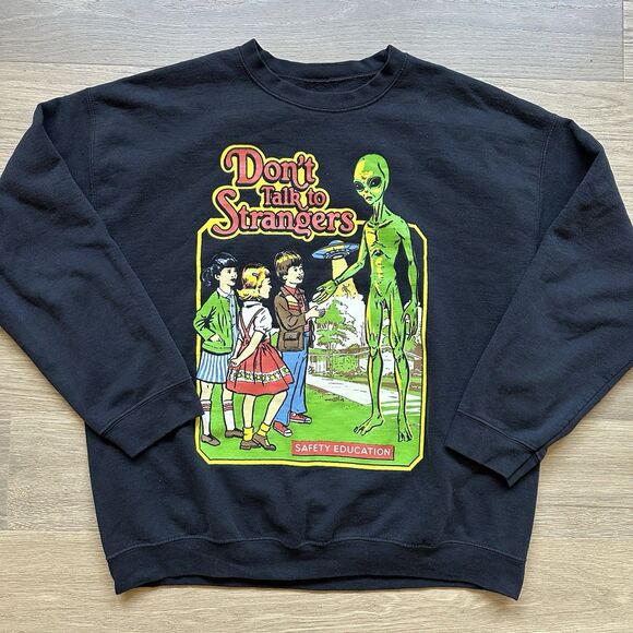 Steven Rhodes Sweater Adult XL Black Crewneck Alien Strangers Safety Education - Picture 1 of 7